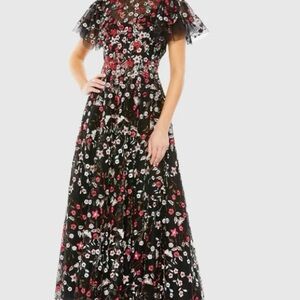 Mac Duggar Black Embellished Butterfly Tea Length A Line Dress